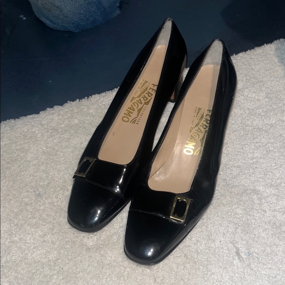 Salvatore Ferragamo Black Patent Leather Heels